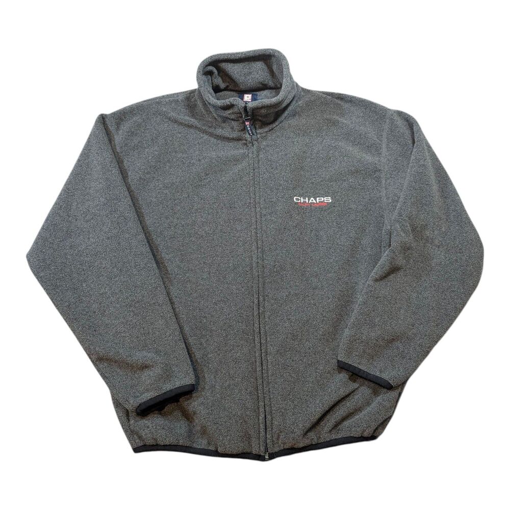 Chaps Ralph Lauren Fleece Jacket Grey Mens XL Full Zip Logo Outdoors